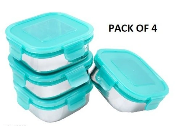 Stainless Steel Air - Tight With Easy Lock Lid Microwave Safe Box / Containers (450ML) - Free Size, Stainless Steel, Container/ Bowls, Pack of1